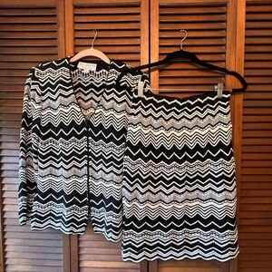 St. John Black & White Chevron Knit Skirt Suit